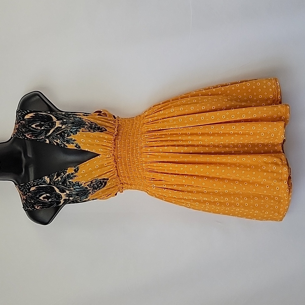 Free People Mustard Yellow and Black Deep V Mini Dress